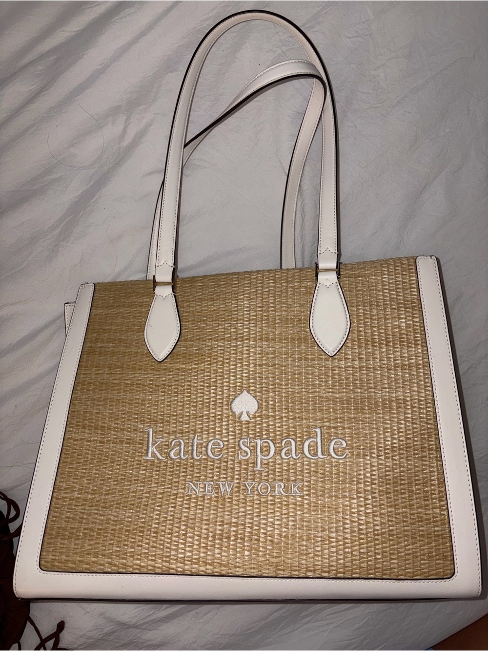 kate spade Natural and White Woven Tote